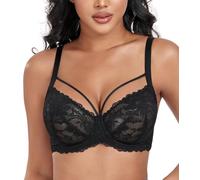 DotVol Women's Strappy See Through Lace Underwire Everyday Bra(Black,38C)
