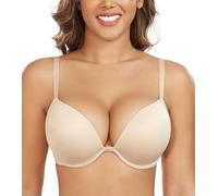 DotVol Women's Thick Padded Push Up Deep Plunge Underwire T-Shirt Everyday Bra(Beige,36A)