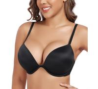 DotVol Women's Thick Padded Push Up Deep Plunge Underwire T-Shirt Everyday Bra(Black,32A)