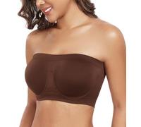 DotVol Women's Underwire Strapless Non Padded Multiway Bras Stretchy Tube Top Bandeau Bra(Brown,XXL)