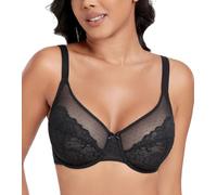 DotVol Women's Unlined Lace Full Coverage Wired Minimizer Bra(Black,34D)