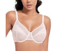 DotVol Women's Unlined Lace Full Coverage Wired Minimizer Bra(Pink,34E)