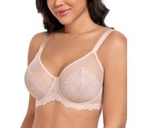 DotVol Women's Unpadded Lace Trim Minimizer Bra for Large Busts Full Coverage Underwire Plus Size Everyday Bra(Beige,40DD)