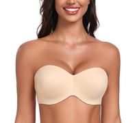 DotVol Women's Unpadded Seamless Anti-Slip Strapless Bandeau Plus Size Underwire Minimizer Bra(Beige,42D)