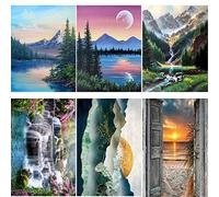 DOTZSO 6PCS Landscape 5D Diamond Painting Kits for Adults, Diamond Art Kits Crafts, Diamond Painting Crystal Art Hobbies for Adults Women Gem Art Home Decor Gifts 11.8x15.7 Inch