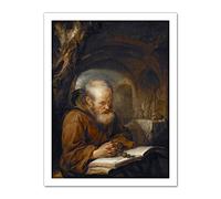 Dou Hermit Praying Religious Man Painting Large Framed Art Print Poster Wall Decor 18x24 in