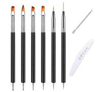Doubel Ended Nail Art Brushes, 8PCS Nail Design Brushes, Point Drill Drawing Painting Tools Set, Manicure file + nail steel pusher, Drill-Drawing Liner Nails Brush Pen for DIY nails-art Designs (Blac
