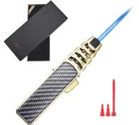 DOUBFIVSY Butane Torch Lighter, Refillable Kitchen Cooking Torch with Safety Lock, Windproof Adjustable Jet Flame Solar Beam Blow Torchs for Baking BBQ Mens Gifts (Without Gas)(Gold)