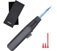 DOUBFIVSY Butane Torch Lighter, Refillable Kitchen Cooking Torch with Safety Lock, Windproof Adjustable Jet Flame Solar Beam Blow Torchs for Baking BBQ Mens Gifts (Without Gas)(Black)