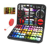 DOUBFIVSY Sewing Kit with 229 Pieces Sewing Accessories, Complete Sewing Kit Sewing Box with Leather Carry Bag, Sewing Box for Beginners Children Travel Sewing Machine Adults Girls, Black