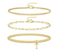 doubgood Gold Bracelets for Women, Dainty Initial Bracelet with A-Z Letter Charm Stackable Jewelry Sets for Mother's Day Valentines Gifts, 6.2INCHES, Copper, no gemstone