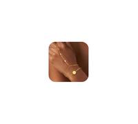 doubgood Hand Chain Bracelet, Gold Ring Bracelet for Women with Initial Link A-Z Letter Charm Stackable Dainty Chain Rings Jewelry Gifts for Christmas Birthday, 7 Inch, Copper, Cubic Zirconia
