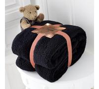 (Double 130x180cm, Black) Teddy Bear Fleece Throw Ultra Soft Warm Cosy Cuddly