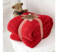 (Double 130x180cm, Red) Teddy Bear Fleece Throw Ultra Soft Warm Cosy Cuddly