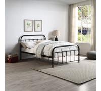 (Double 135 x 190cm, No Mattress) TEWIN VINTAGE HOSPITAL STYLE BLACK METAL BED FRAME