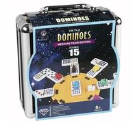 Double 15 Mexican train dominoes game with Colorful Dot,Dominoes set for adults, professional Classical Dominoes set with Aluminum Case,1 Domino Hub, 9 Colorful train, 136 Domino Tiles (2-10 players)