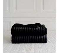 (Double 150x200cm , Black ) Luxury Fleece Chunky Cord Throw Warm Sofa Blanket