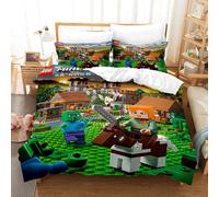 (Double 200*200cm) (A10) Minecraft Bedding 3 Piece Boys Duvet Cover Set