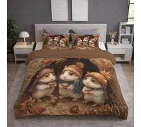 Double (200 x 200),Brown Luxury Bedding Sets Duvet Cover with Pillowcase Soft, Fluffy, Breathable, No Ball, Bedding for Kids and Adults - Anime Hamsters Hat Acorn