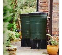Double 200L Water Butt Kit - Complete Rainwater Set with Stands, Diverter, Windproof Lids, Hose-Connector Taps and Linking Kit + FREE 500ml Water Butts Direct Water Butt Treatment UK MANUFACTURED