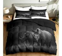 Double 200x200 cm Bed Duvet Coverless Quilt Set, Lightweight All Season Summer Duvet - Machine Washable, Hypoallergenic Bedding with Pillowcases, Minimalist Safari Rhino Gray