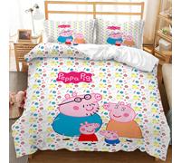 (Double-200x200cm, 1) Peppa Pig Kids Single Double Bed Linen 3D Duvet Cover Set