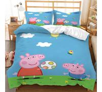 (Double-200x200cm, 2) Peppa Pig Kids Single Double Bed Linen 3D Duvet Cover Set