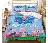 (Double-200x200cm, 4) Peppa Pig Kids Single Double Bed Linen 3D Duvet Cover Set