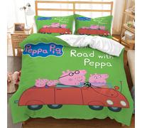 (Double-200x200cm, 7) Peppa Pig Kids Single Double Bed Linen 3D Duvet Cover Set