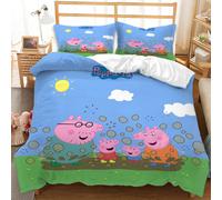 (Double-200x200cm, 8) Peppa Pig Kids Single Double Bed Linen 3D Duvet Cover Set