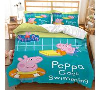 (Double-200x200cm, 9) Peppa Pig Kids Single Double Bed Linen 3D Duvet Cover Set