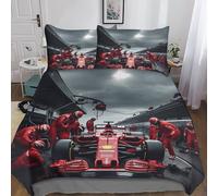 Double（200x200cm） Ferrarii Duvet Cover With Hidden Zipper, FormulaOne Perform A Pit Stop Bedding Set with Pillowcases, Soft Microfiber Quilt Cover Set for Kids & Adults