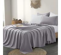 (Double (225 x 275 cm), Grey) 100% Egyptian Cotton Flat Sheet Bed Sheets UK