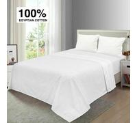 (Double: 225 x 275 cm, White) Egyptian Cotton Flat Sheets Plain Bed Sheets & Pillowcases Pair