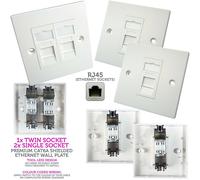 Double & 2x Single CAT6a Shielded Wall Plates RJ45 Ethernet Data Socket Outlet