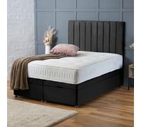 (DOUBLE-4FT6, BLACK PLUSH) DOUBLE OTTOMAN PANEL DIVAN BED 54" UPHOLESTERED HEADBOARD+MATTRESS (END LIFT OPENING)
