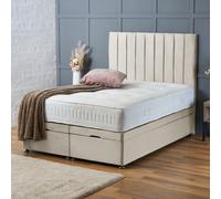 (DOUBLE-4FT6, CREAM PLUSH) DOUBLE OTTOMAN PANEL DIVAN BED 54" UPHOLESTERED HEADBOARD+MATTRESS (END LIFT OPENING)