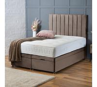 (DOUBLE-4FT6, MINK PLUSH) DOUBLE OTTOMAN PANEL DIVAN BED 54" UPHOLESTERED HEADBOARD+MATTRESS (END LIFT OPENING)