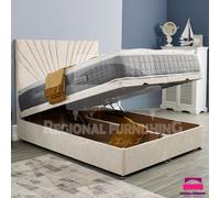 (Double-4ft6, Steel Plush) OTTOMAN DIVAN STORAGE BED END LIFT UP 54"SUNRISE HEADBOARD+POCKET MATTRESS