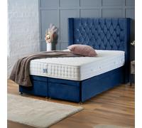 (Double-4ft6 (With Mattress), Blue Plush) DOUBLE DIVAN OTTOMAN BED END LIFT UP STORAGE BED CHESTERFIELD 54"HEADBOARD+MATTRESS