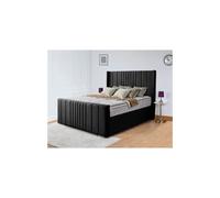 (Double-4ft6 (Without Gaslift), Black Plush) WINGED OTTOMAN PLUSH VELVET UPHOLSTERED BED FRAME WITH/WITHOUT STORAGE (Only Bed)
