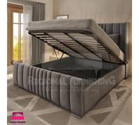 (Double-4ft6 (Without Gaslift), Steel Plush) WINGED OTTOMAN PLUSH VELVET UPHOLSTERED BED FRAME WITH/WITHOUT STORAGE (Only Bed)