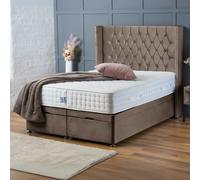(Double-4ft6 (Without Mattress), Mink Plush) DOUBLE DIVAN OTTOMAN BED END LIFT UP STORAGE BED CHESTERFIELD 54"HEADBOARD+MATTRESS