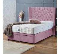 (Double-4ft6 (Without Mattress), Pink Plush) DOUBLE DIVAN OTTOMAN BED END LIFT UP STORAGE BED CHESTERFIELD 54"HEADBOARD+MATTRESS
