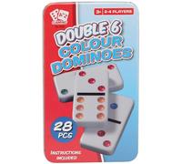 Double 6 Colour Dominoes Set, 28 Pieces, 2-4 Players, Ages 3+, with Storage Tin