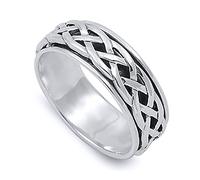 Double Accent Sterling Silver Wedding & Engagement Ring Celtic Design Spinner Wedding Band 8mm (Size 4 to 14) Size 8