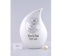 Double Adult Urn - XXL urns for Forever Together Companions - Elegant White Teardrop Cremation Keepsake for Human Ash of Adult Man and Female - Double Capacity - Includes Velvet Bag, 440 Cu Inch