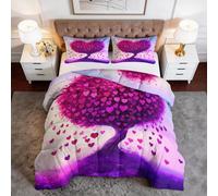 Double All-Season Duvet Pink and Purple Heart Tree Quilt, Washable Romanticism Duvet 200x200 cm Lightweight Bedding - Soft Breathable Bedspread Skin-Friendly Quilt for Hot Sleepers