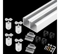 Double Aluminum Rail with Stoppers, Top Mounted Pocket Door Guide for Frameless Glass Doors, Bypass Double Sliding Pocket Door Hardware Kit(Silver,3.7m(12.1ft))
