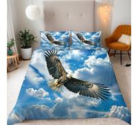 Double Animals Spread Their Wings Fly In The Blue Sky Bedding Set Ultra-Soft Microfiber Duvet Cover Set 3Pcs-200x200+2 Pillowcases 50x75-Freedom Power 3D Printed Design with Zip Closure & Corner Ties